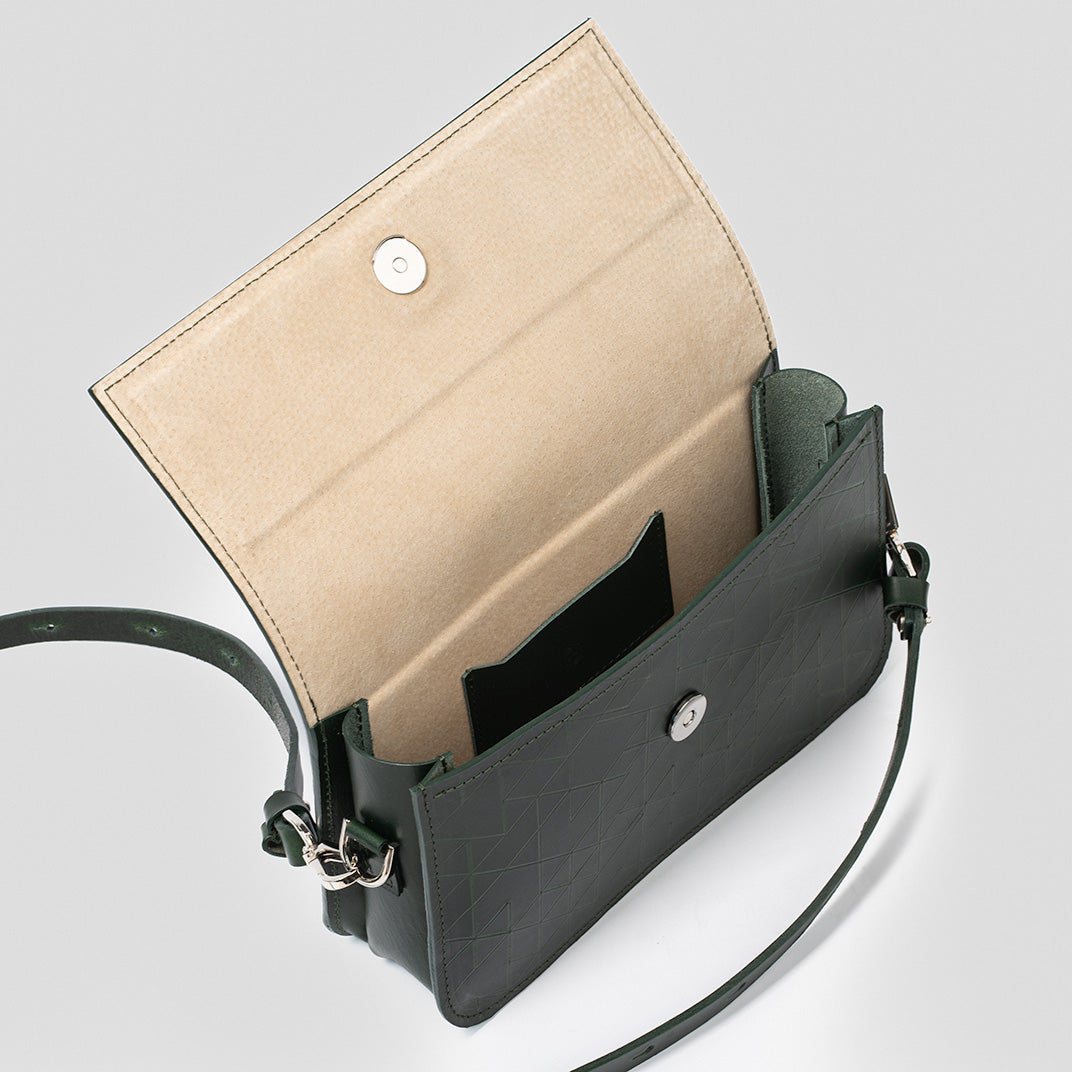 Leather Shoulder Bag - Curie (Green Vectors)